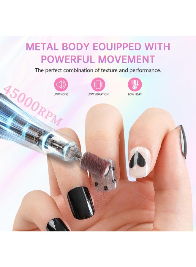 Arabest Electric Nail Drill - 45000RPM Portable Nail Drill丨Rechargeable Nail E-File Kit with 11 Bits & Base丨LED Screen丨Ultra-Silent, Rechargeable Nail Drills Machine for Acrylic Nails Gel Polishing(Pink) - Image 5